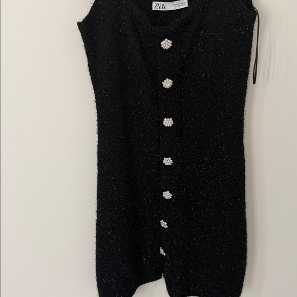 Zara Jeweled Button Metallic Thread Knit Mini Dress Size M - Picture 8 of 9